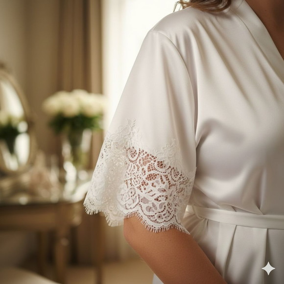 Robe Cetim Elastano Longo/midi Bordado Manga c/ Renda Fina - Imagem 2