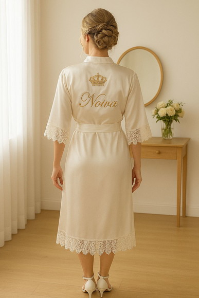 Robe Cetim Elastano Longo/midi Bordado Manga c/ Renda Fina - Imagem 4