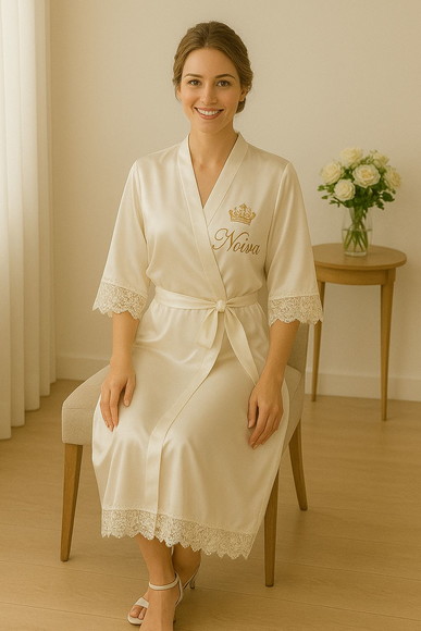 Robe Cetim Elastano Longo/midi Bordado Manga c/ Renda Fina - Imagem 3
