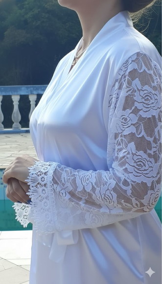 Robe Cetim Elastano Longo/midi Person Manga de Renda Luxo - Imagem 2