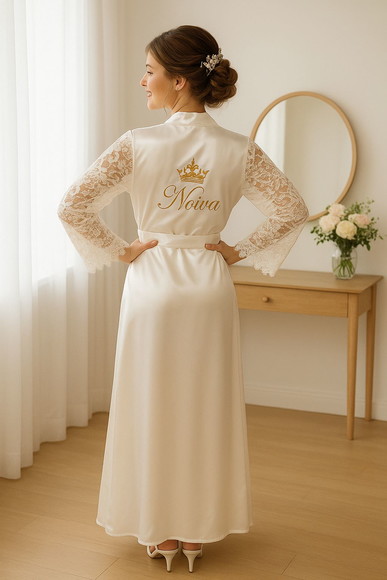 Robe Cetim Elastano Longo/midi Person Manga de Renda Luxo - Imagem 4