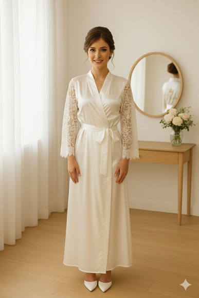 Robe Cetim Elastano Longo/midi Person Manga de Renda Luxo - Imagem 3