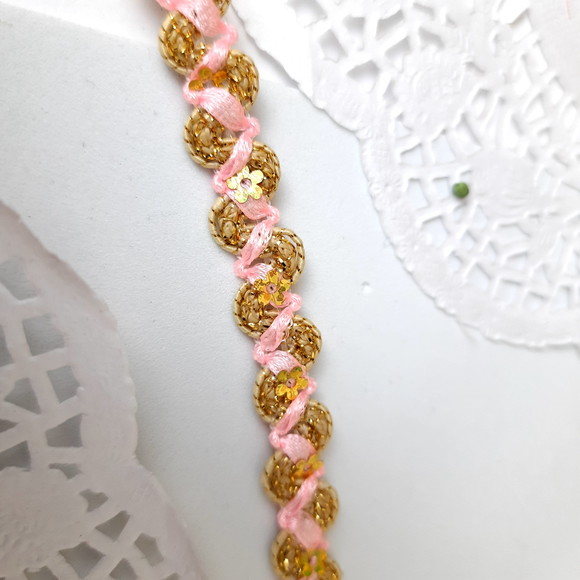Passamanaria Galão Metalizado Dourado com Rosa | Venda por Metro | Artesanato e Scrap - Imagem 5