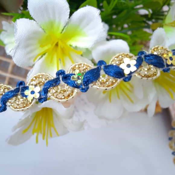 Galão Metalizado Dourado com Azul - Venda a Metro | Artesanato, Scrapbook, Costura Criativa - Imagem 4