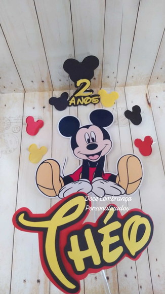 Topper de Bolo Mickey 3d Personalizado Mêsversario Aniversár - Imagem 2