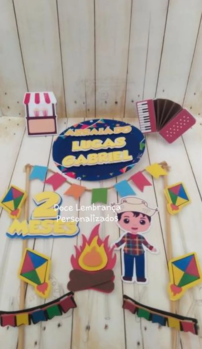 Topper de Bolo Festa Junina Mesversário Menino - Imagem 2