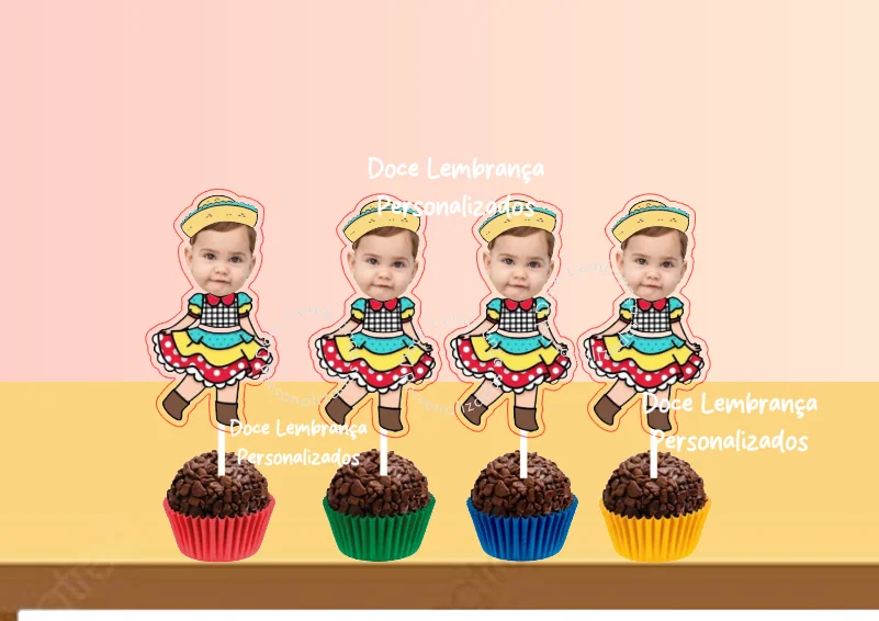 Topper para Docinhos Festa Junina com Foto Carinha Menina caipira