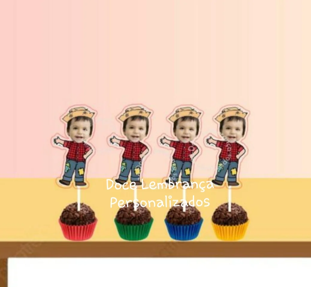 Topper para Docinhos Festa Junina com Foto Carinha Menino - Imagem 1