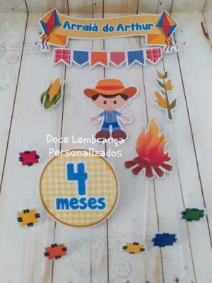 Topper de Bolo Festa Junina Mêsversario aniversário Menino