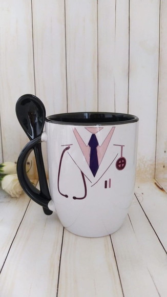 Caneca com Colher Personalizada Médico Medicina
