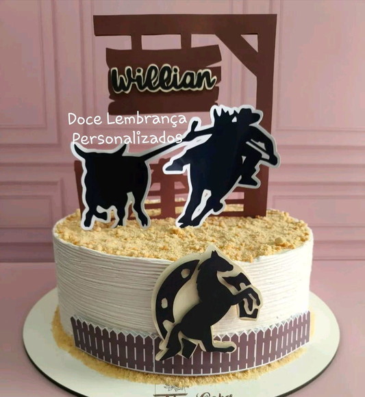 Topper de Bolo Personalizado Fazenda Peão Vaqueiro