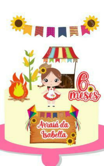 Topper de Bolo Festa Junina/arraiá Mesversario aniversário menina - Imagem 2