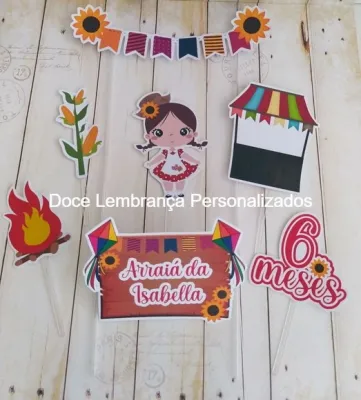 Topper de Bolo Festa Junina/arraiá Mesversario aniversário menina