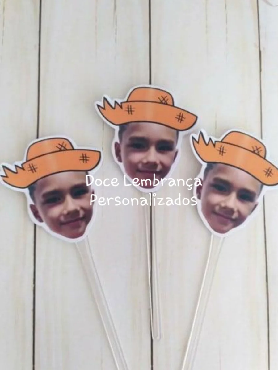 Topper para Docinhos com Foto Rostinho Chapéu Festa Junina - Imagem 2