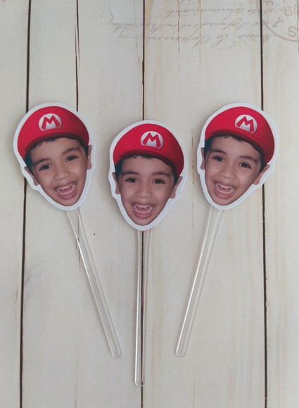 Topper para Docinhos com Foto Rosto Super Mario Bros
