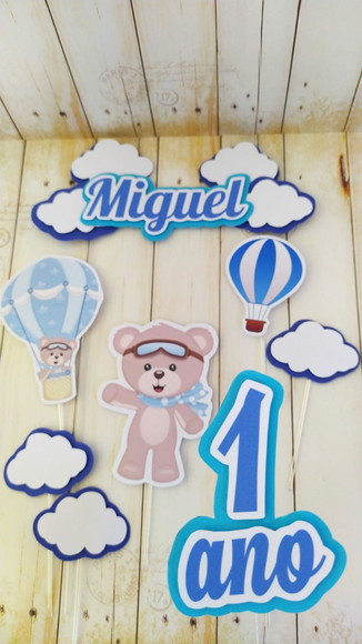 Topper para Bolo Urso Baloeiro Personalizado - Imagem 2