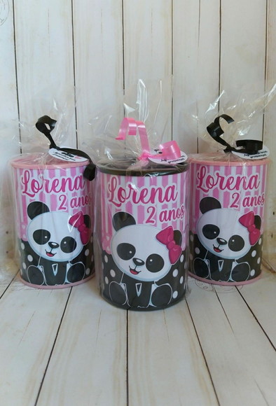 Cofrinho Panda Rosa Personalizado Embalados