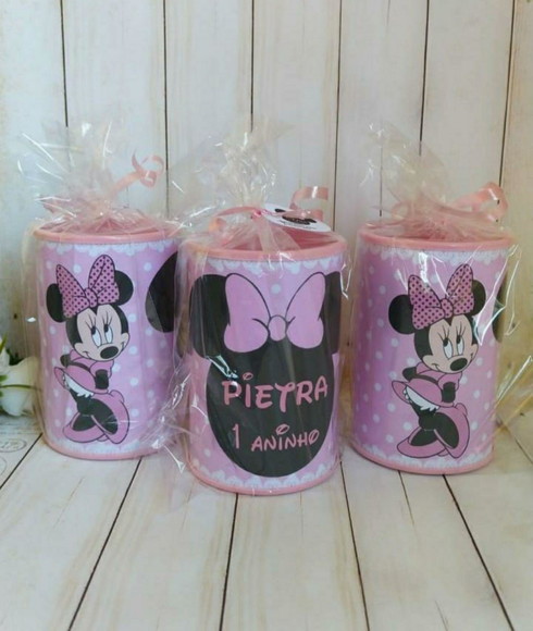 Cofrinho Minnie Rosa Personalizado Embalados