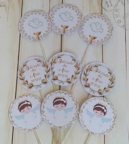 Topper para Docinhos Batizado Menina 30 Unid.