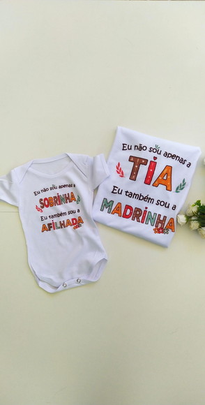 Kit Camiseta e Body Tia e Sobrinha/ Madrinha e Afilhada