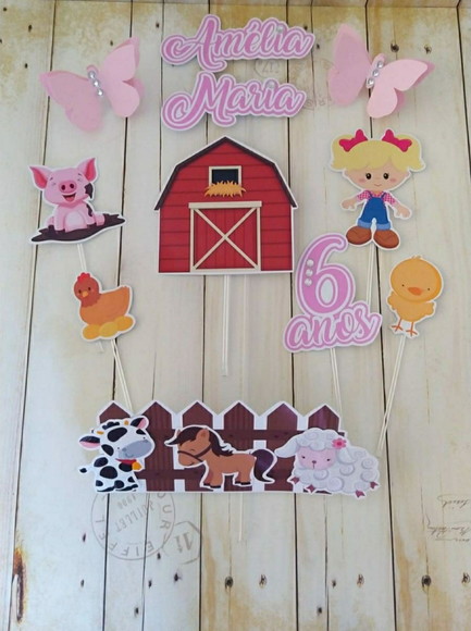 Topper de Bolo Fazendinha Rosa Menina