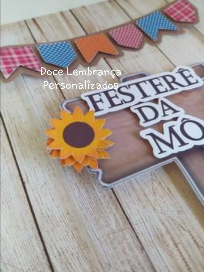 Topper de bolo Festa Junina/arraiá Adulto Feminino aniversário - Imagem 3