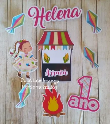 Topper de bolo festa junina Menina aniversário infantil, mesversário