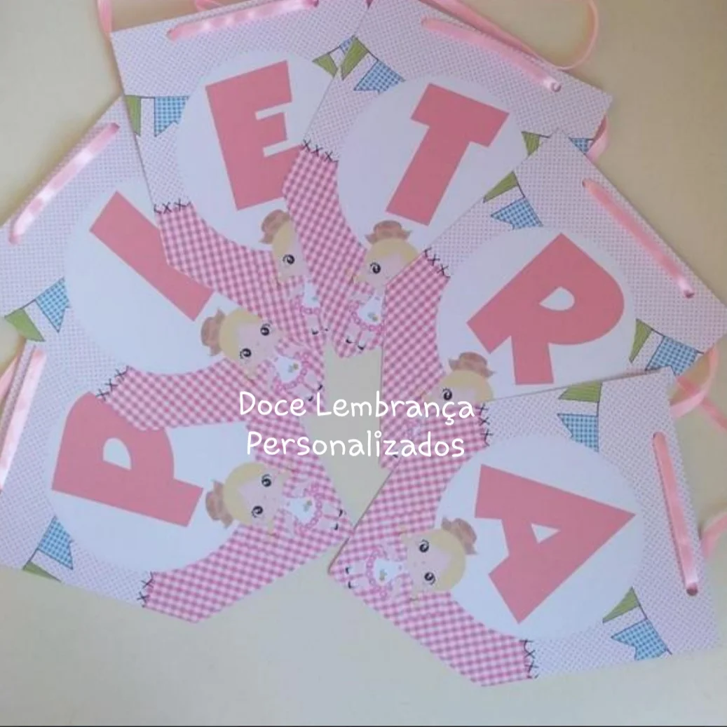 Bandeirola Festa Junina com Nome Menina aniversário, mesversário