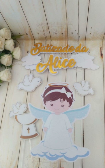 Kit Topper para bolo e docinhos Batizado Menina
