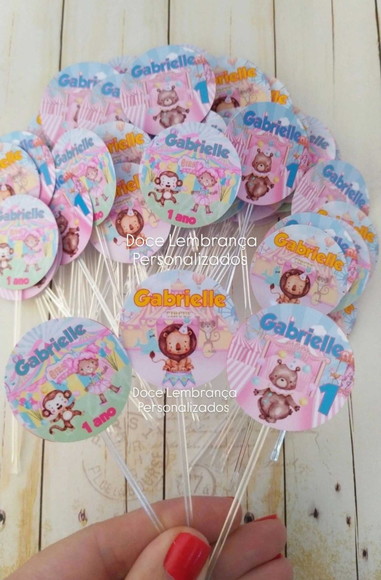 Topper para Docinhos Circo Rosa Menina 30 Unidades