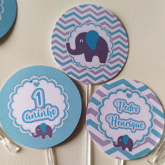 Toppers para Docinhos Elefantinho Azul 50 Unidades