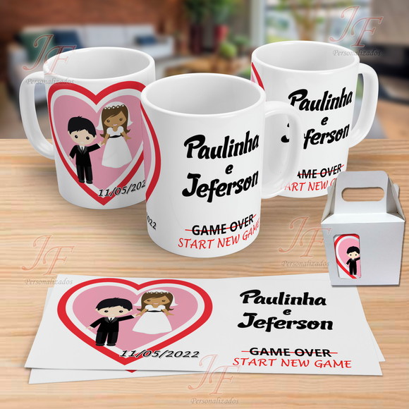01 Caneca Cerâmica Personalizada Noivos Chá de Panela
