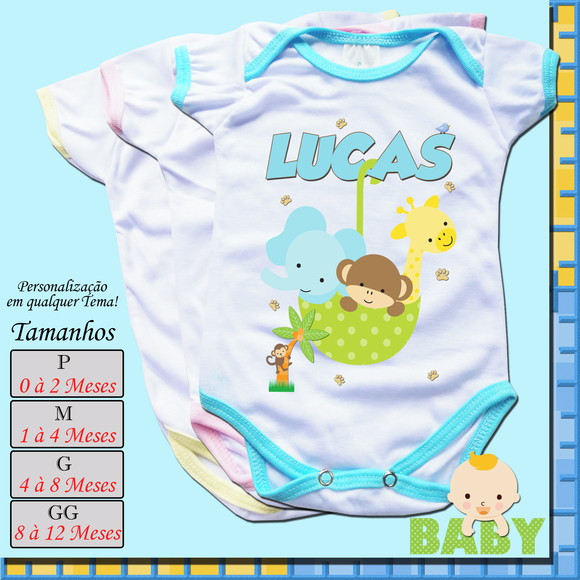 Kit com 12 Body Bebê Infantil Personalizado_Mêsversário