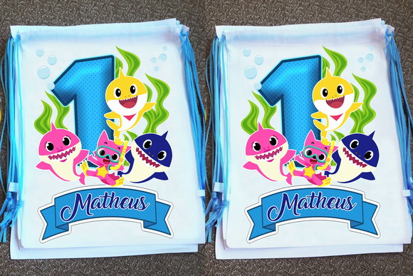 Mochilinha Ecobag Sacochila Personalizada Baby Shark