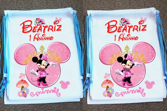 Mochilinha Ecobag Sacochila Personalizada Minnie