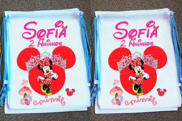 Mochilinha Ecobag Sacochila Personalizada Minnie - Imagem 4