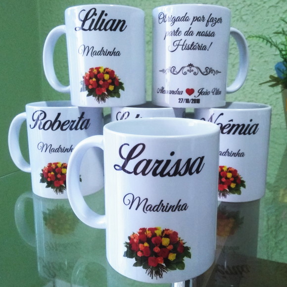 Kit com 10 Canecas Cerâmica Personalizada Padrinho Madrinhas