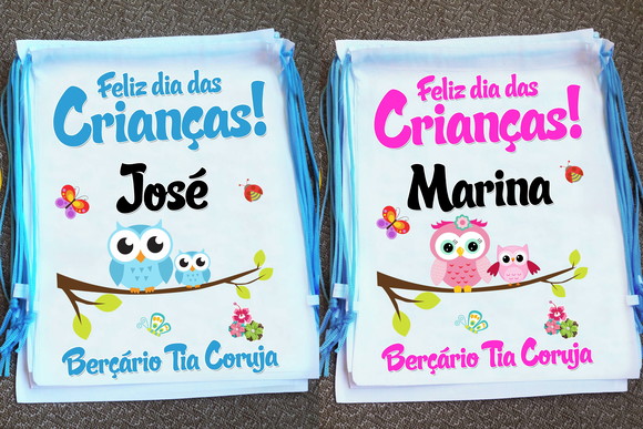 Mochilinha Ecobag Sacochila Personalizada Dia das Crianças