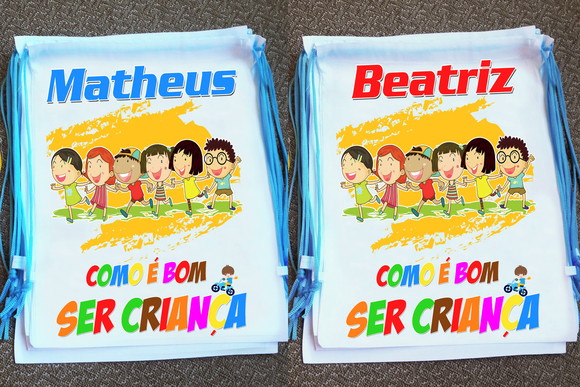 Mochilinha Ecobag Sacochila Personalizada Dia das Crianças - Imagem 3