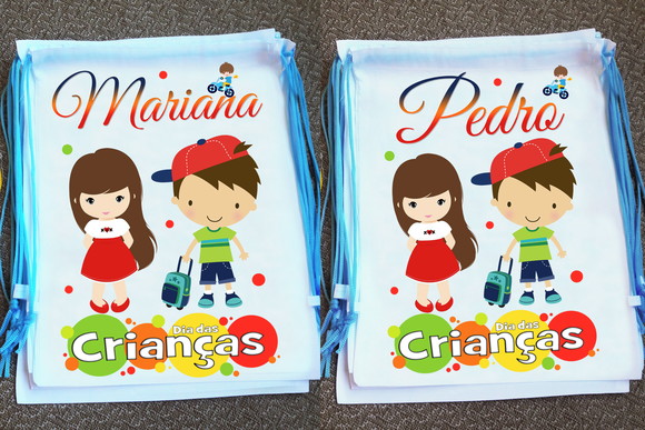 Mochilinha Ecobag Sacochila Personalizada Dia das Crianças - Imagem 2