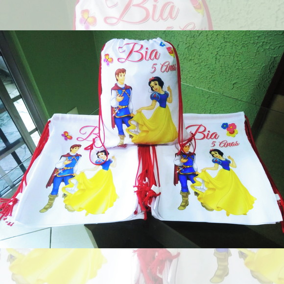 Mochilinha Ecobag Sacochila Personalizada Branca de Neve