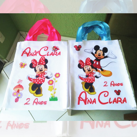 Bolsinha Ecobag Sacolinha Personalizada Mickey e Minnie