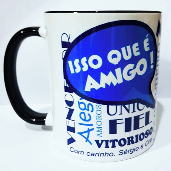 01 Caneca em Cerâmica 350 ml Personalizada Amiga Amigo