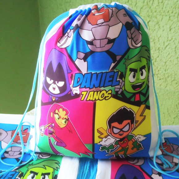 Mochilinha Ecobag Sacochila Personalizada Jovens Titans