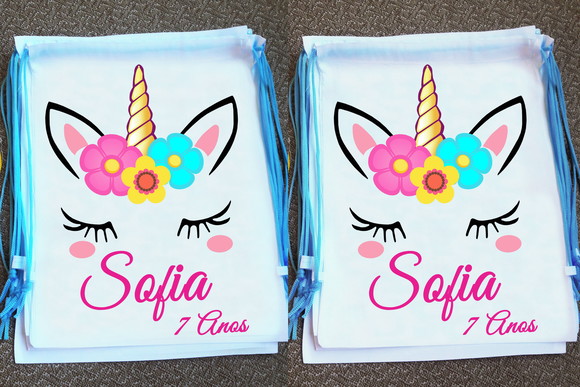 Mochilinha Ecobag Sacochila Personalizada Unicórnio