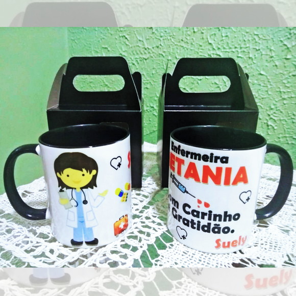 01 Caneca em Cerâmica 350 ml Curso Farmácia Enfermagem