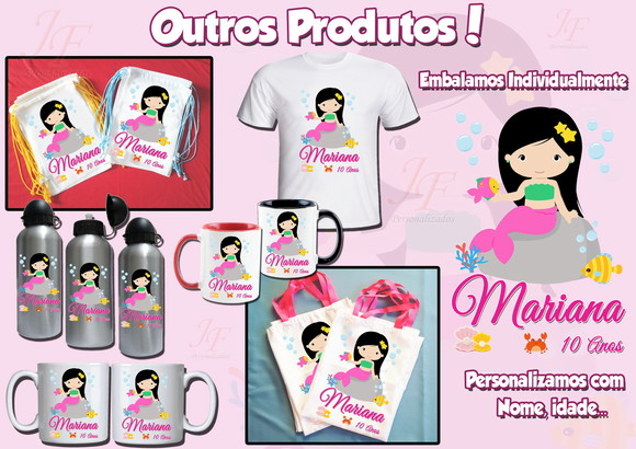 Mochilinha Ecobag Sacochila Personalizadas Sereias - Imagem 5
