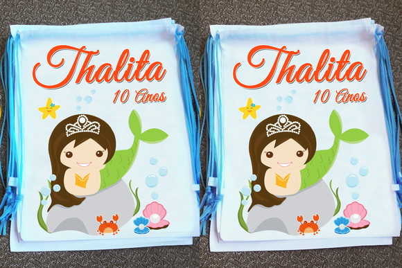 Mochilinha Ecobag Sacochila Personalizadas Sereias