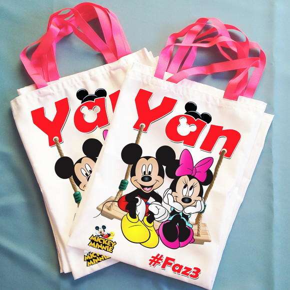 Bolsinha Ecobag Sacolinha Personalizada Mickey e Minnie