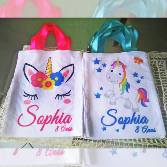 Bolsinha Ecobag Sacolinha Personalizada Tema Unicórnio